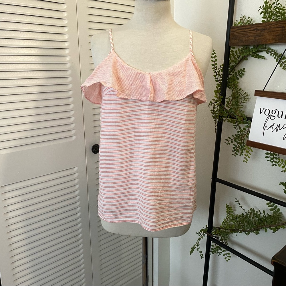 Joe Fresh|M|White Red Stripes Ruffled Thin Strap Linen Top